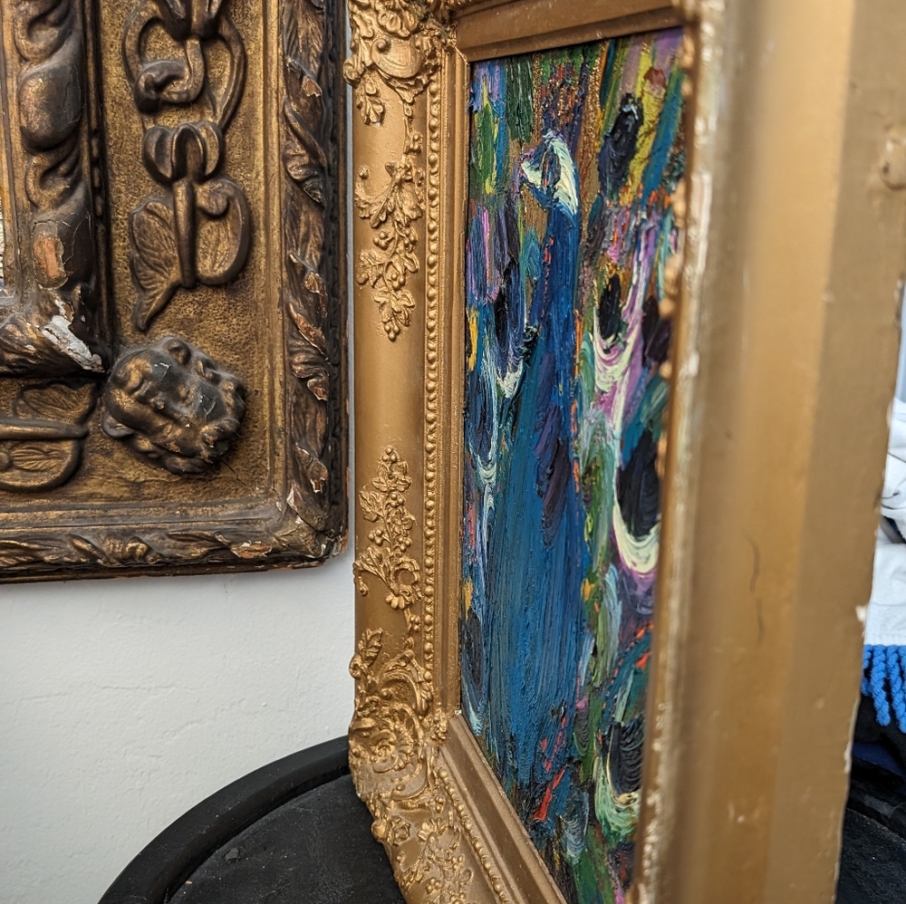 Oil on canvas peacock painting by Hunt Slonem.  11" x 14".  Painted 2011. - Picture 14 of 15